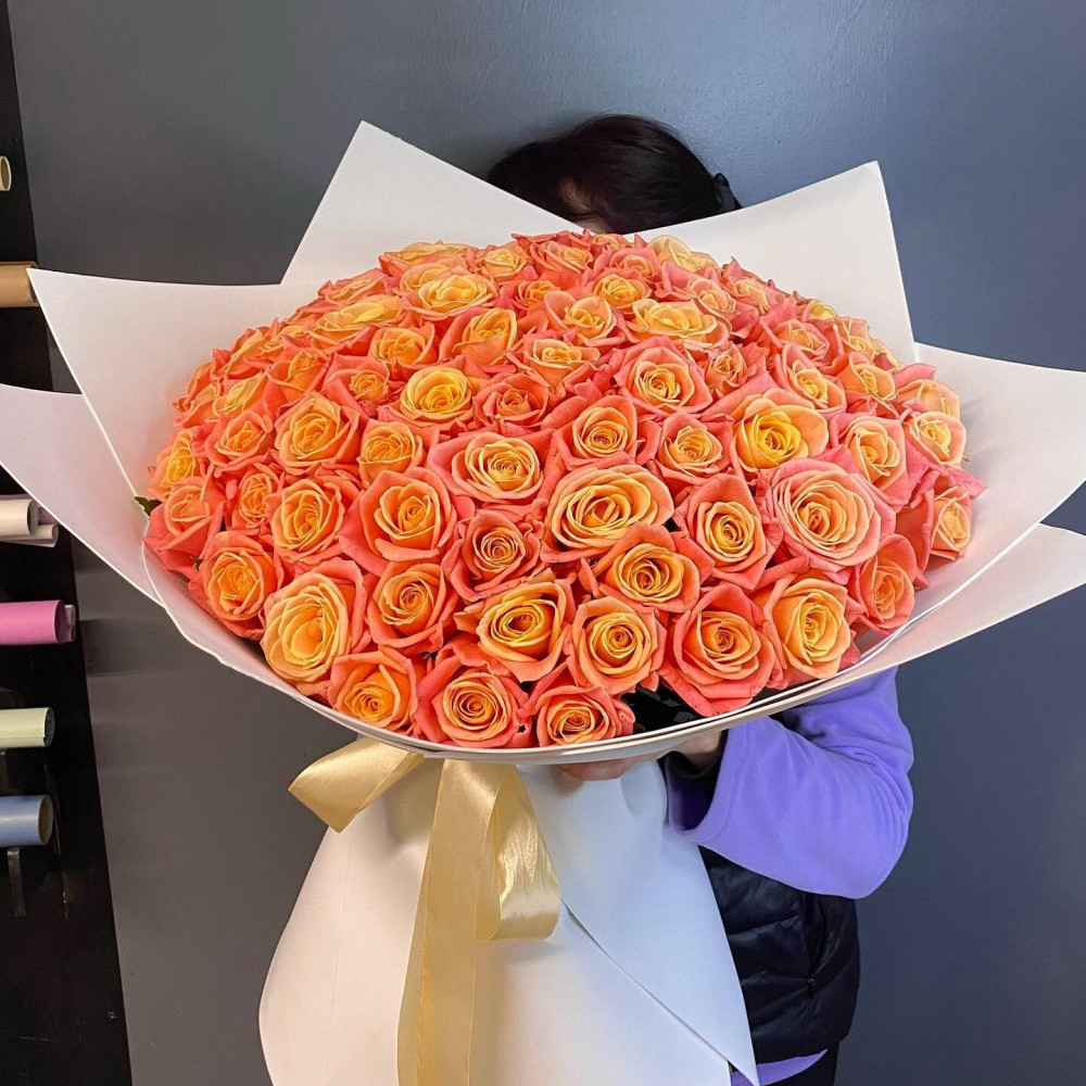 Букет цветов «101 персиковая роза» - фото 3