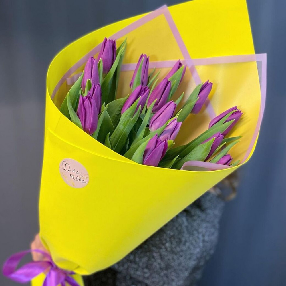 Букет цветов «15 фиолетовых тюльпанов» - фото 2