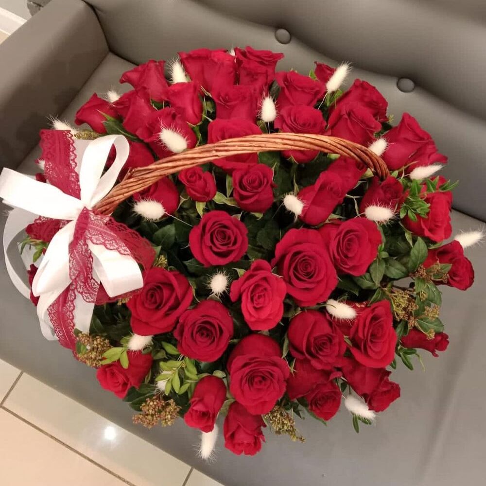 Букет цветов «51 красная роза в корзине» - фото 2