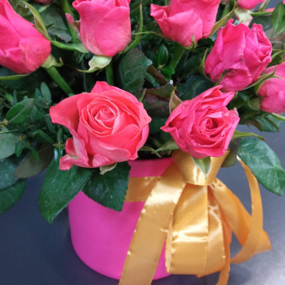 Букет цветов «Букет из розовых роз в коробке» - фото 2